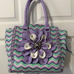 Stylist purple/silver floral top handle bag/purse Easter